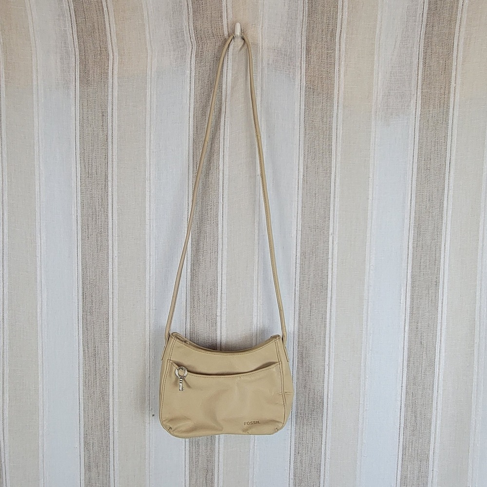 Vintage Fossil Genuine Leather Crossbody Bag Purse Beige Tan Neutral